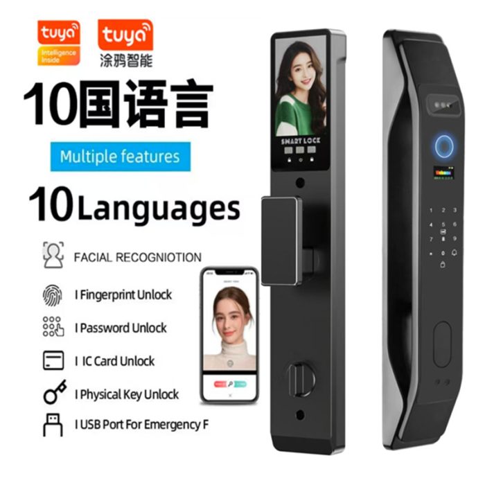 Fully Automatic Face Recognition Fingerprint Lock Tuya Tuya Video Intercom Smart Door Lock Home Anti-Theft Lock - Image 1